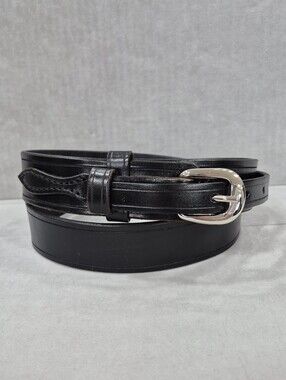 Aker San Diego Ranger belt men's 40 black leather solid brass silver buckle